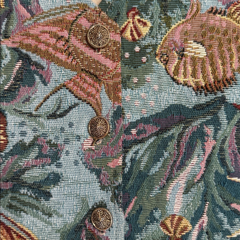 Vintage Raphael Lorenz California Tapestry Vest Made in USA Sea Life Fish Print - Picture 4 of 5